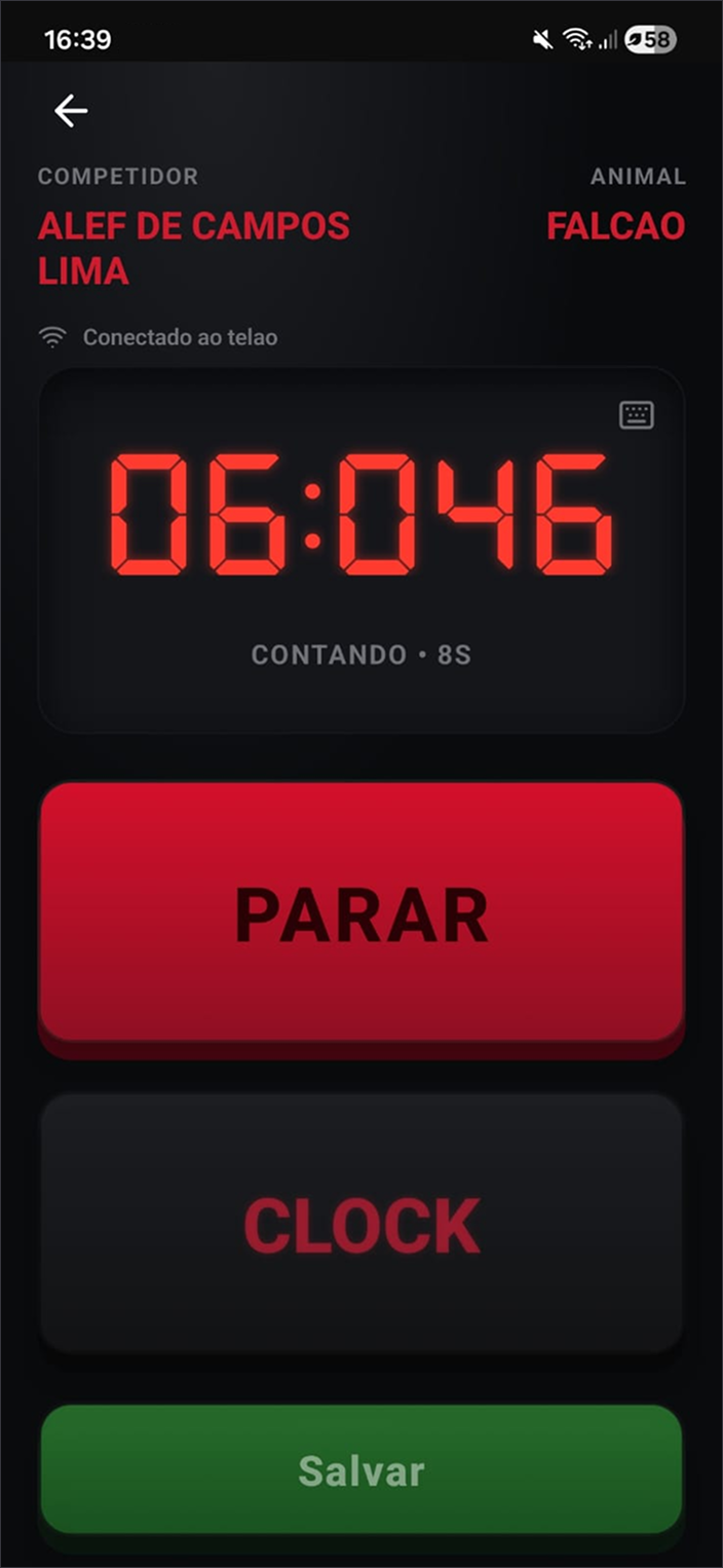 Cronômetro conectado ao telão no app do juiz