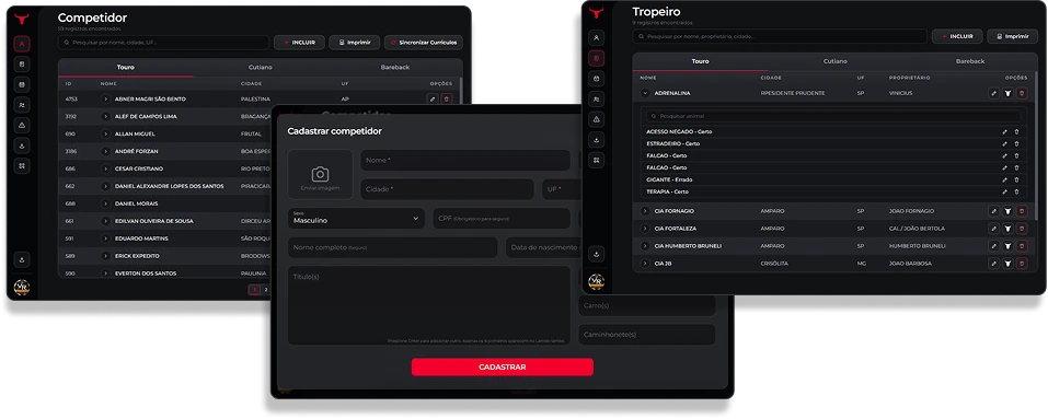 Tela de cadastro do DATARODEO