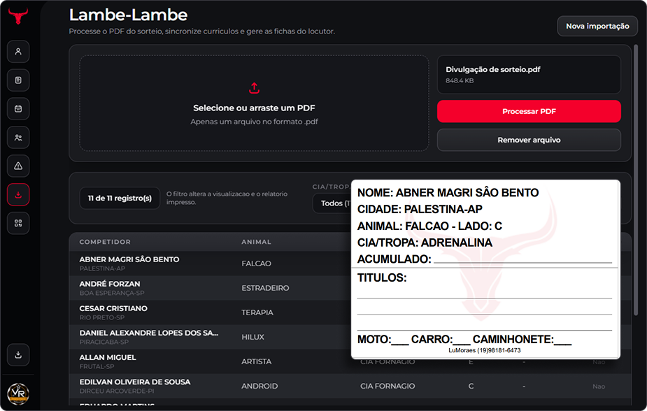 Interface web do DATARODEO